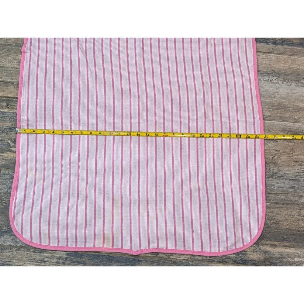 Vintage Waffle Weave Thermal Cotton Blanket Pink Stripe Girl READ